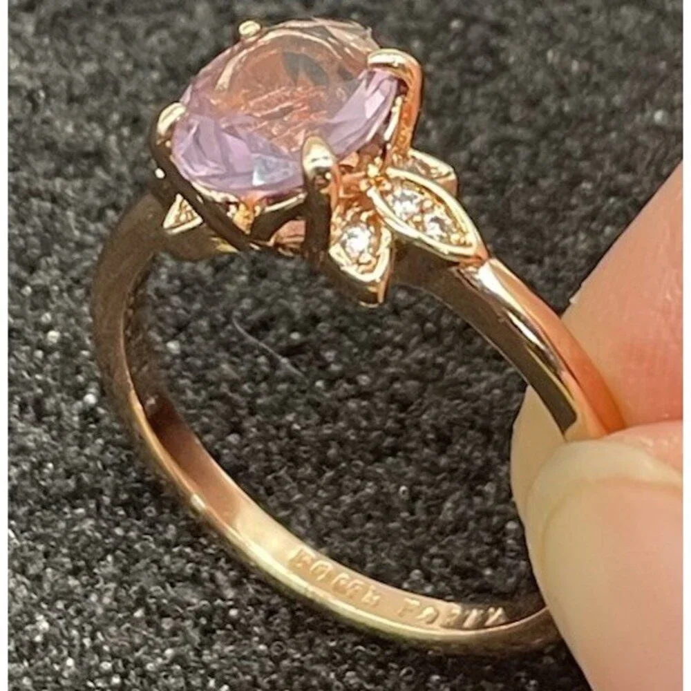 Bomb Party Sz 9 Rose Gold Lavender Oval Ring CZ Accent Solitaire Floral